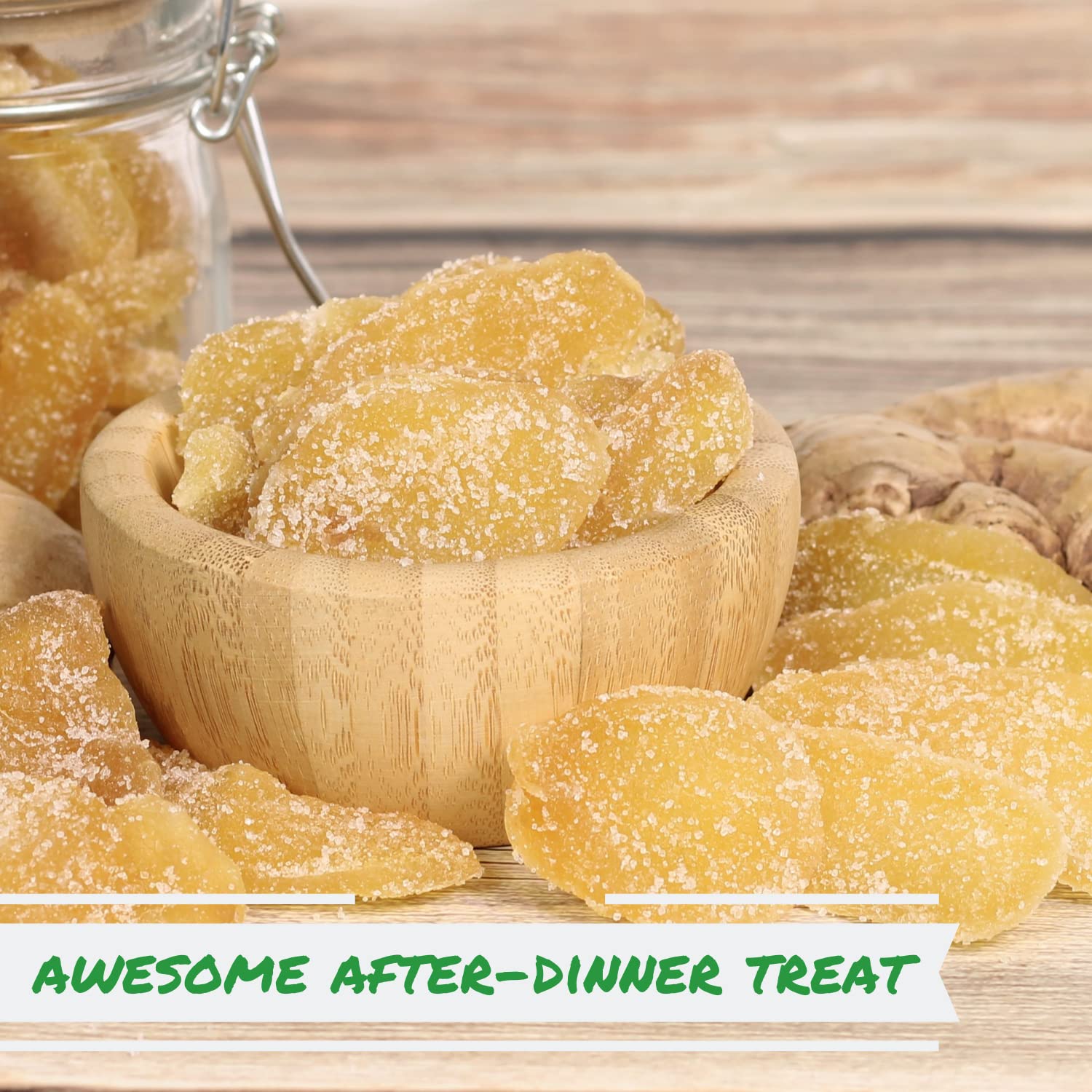 It's Delish candied ginger slices as a chewy snack or recipe add-in.