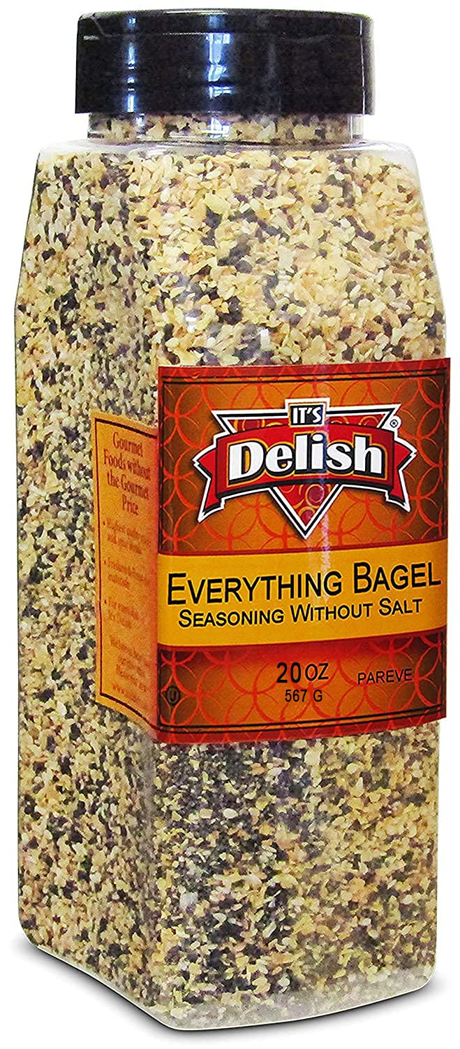 It's Delish Everything Bagel Seasoning No Salt jar front view for bold salt-free flavor