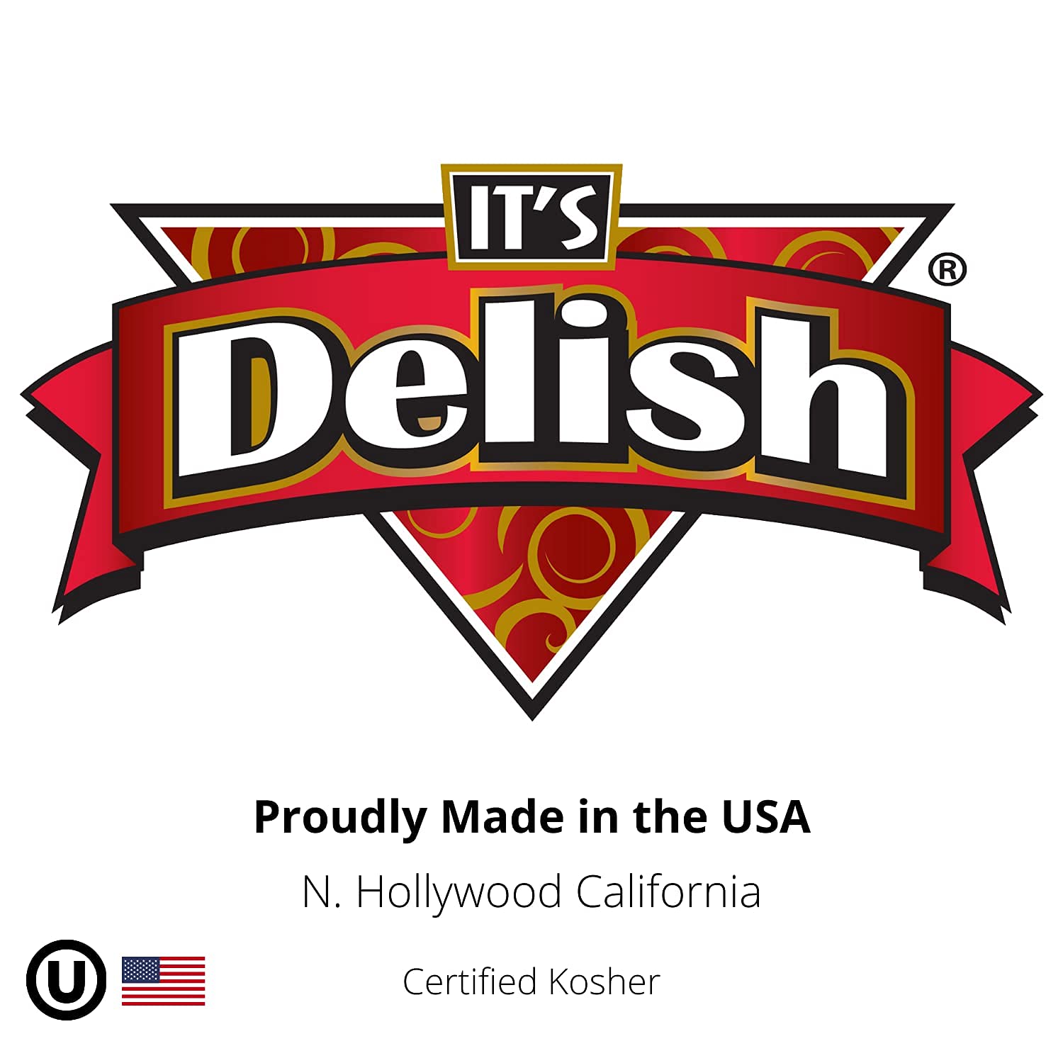 USA-made It's Delish jar with Kosher label for trusted quality