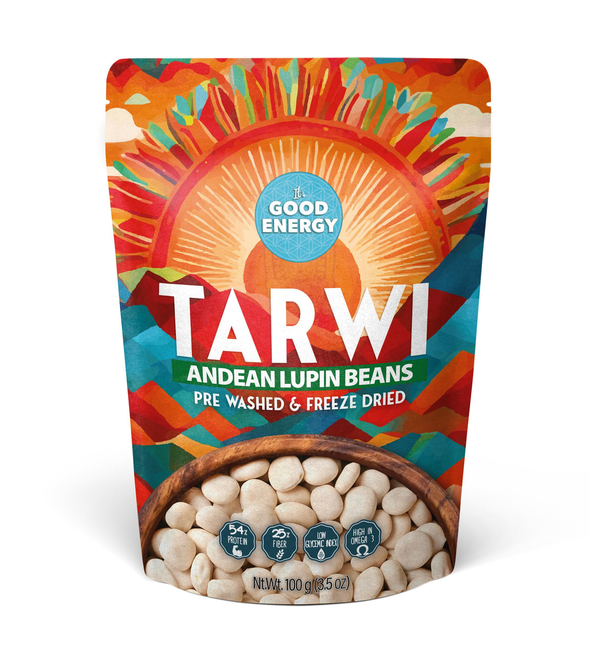 Its Good Energy Tarwi Snack front pouch view, protein-packed plant-based bite.