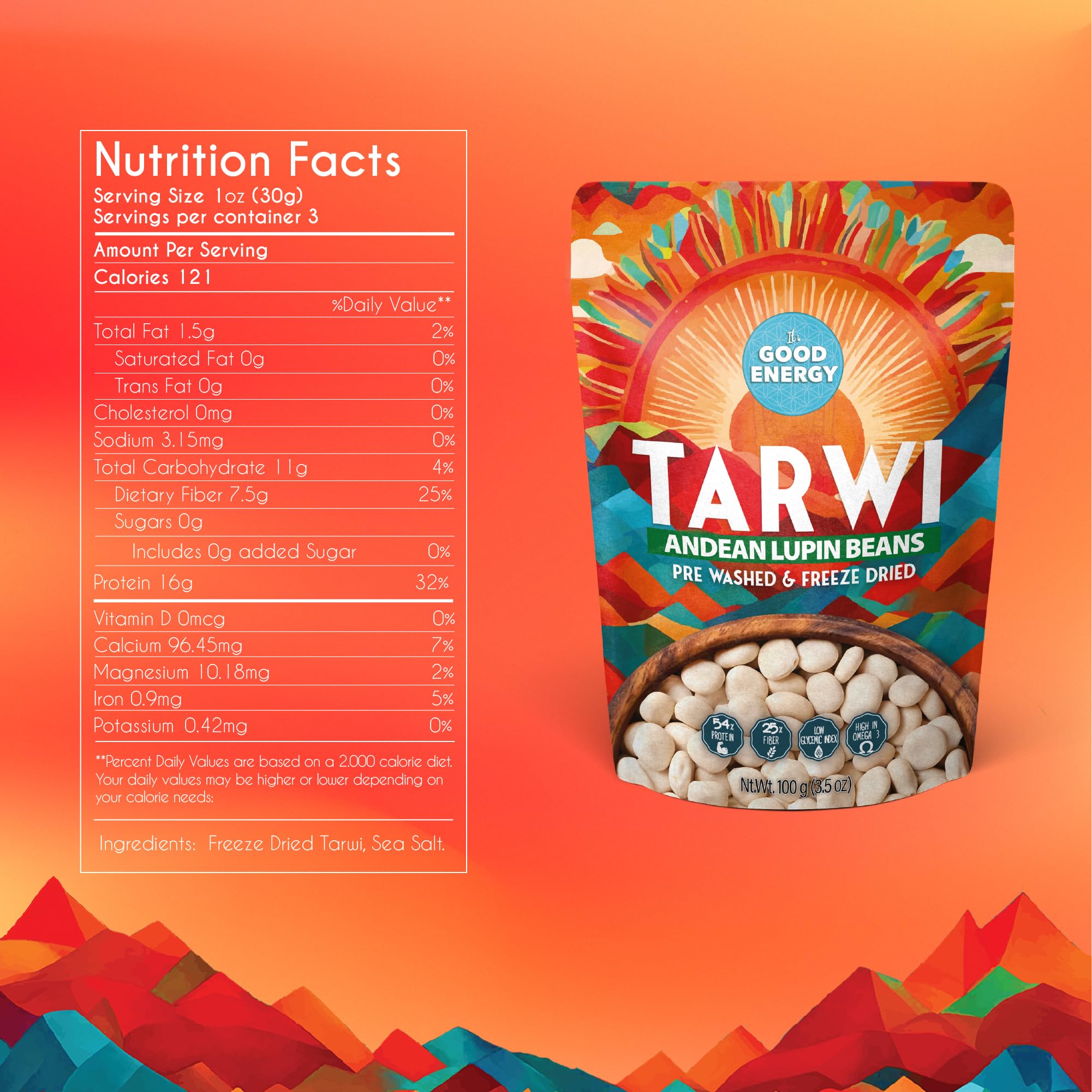 Its Good Energy Tarwi Snack serving bowl, ready for quick cravings.