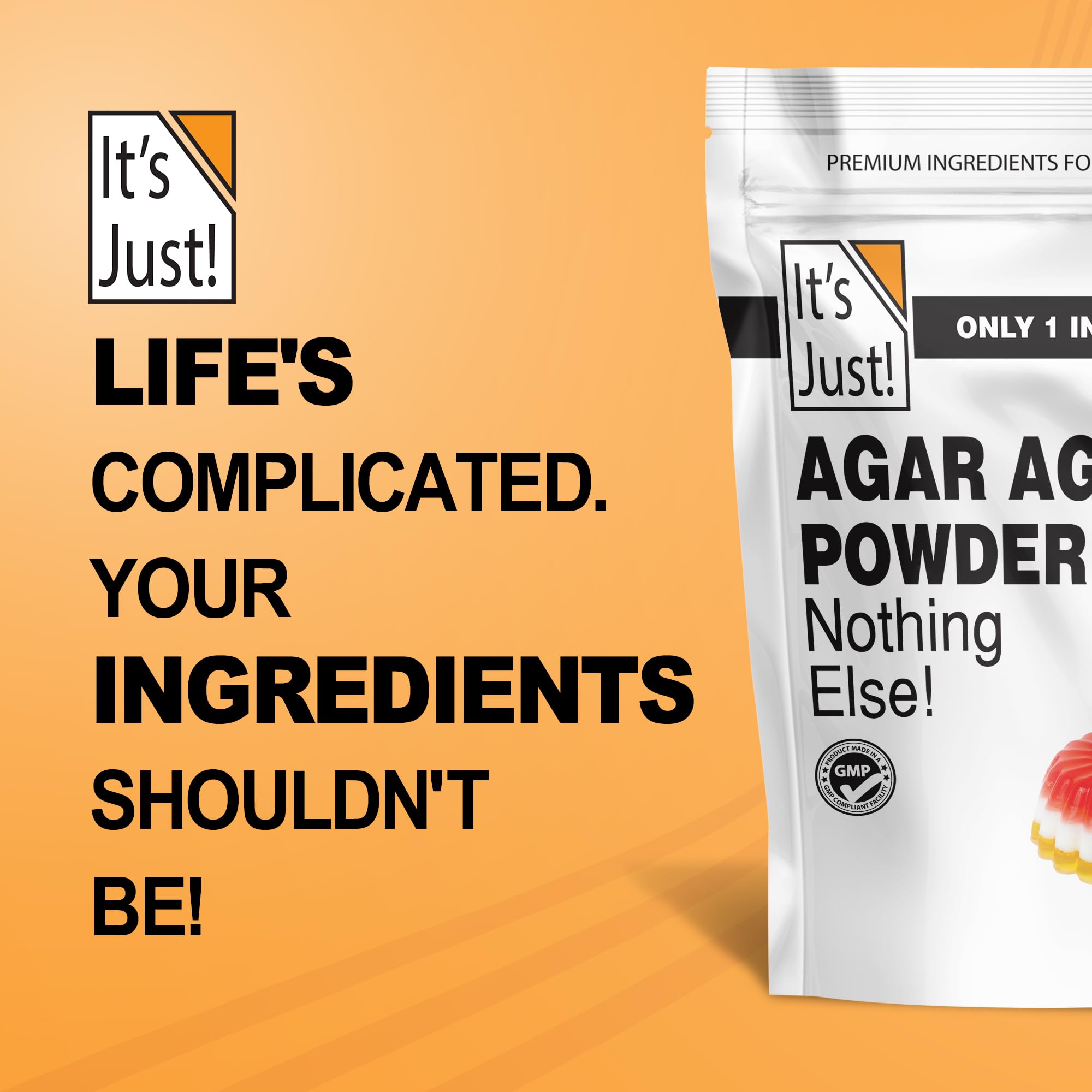 Its Just! product label highlights gluten-free, vegan, GMO-free credentials.