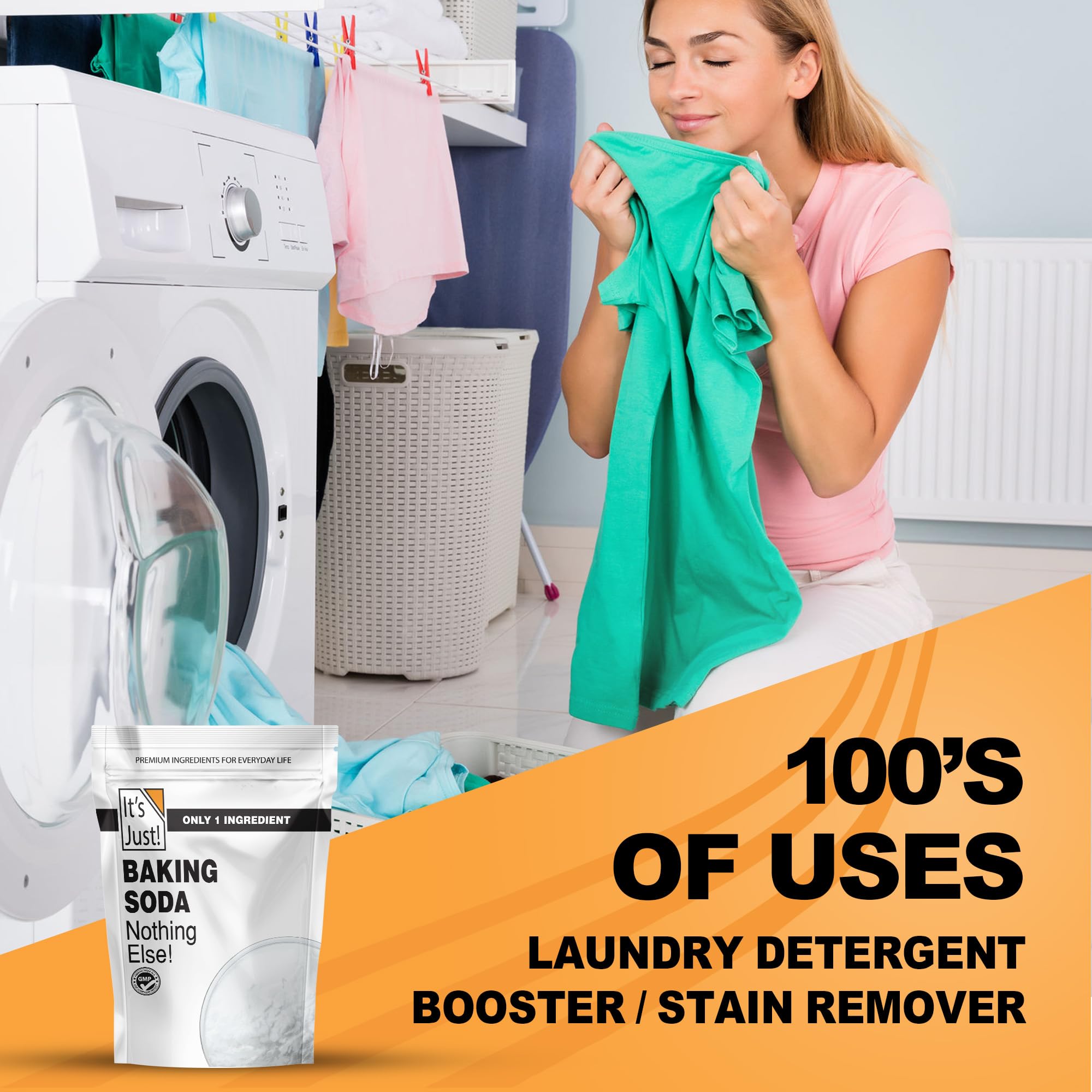 It's Just! baking soda container ready for pantry organization and everyday use.