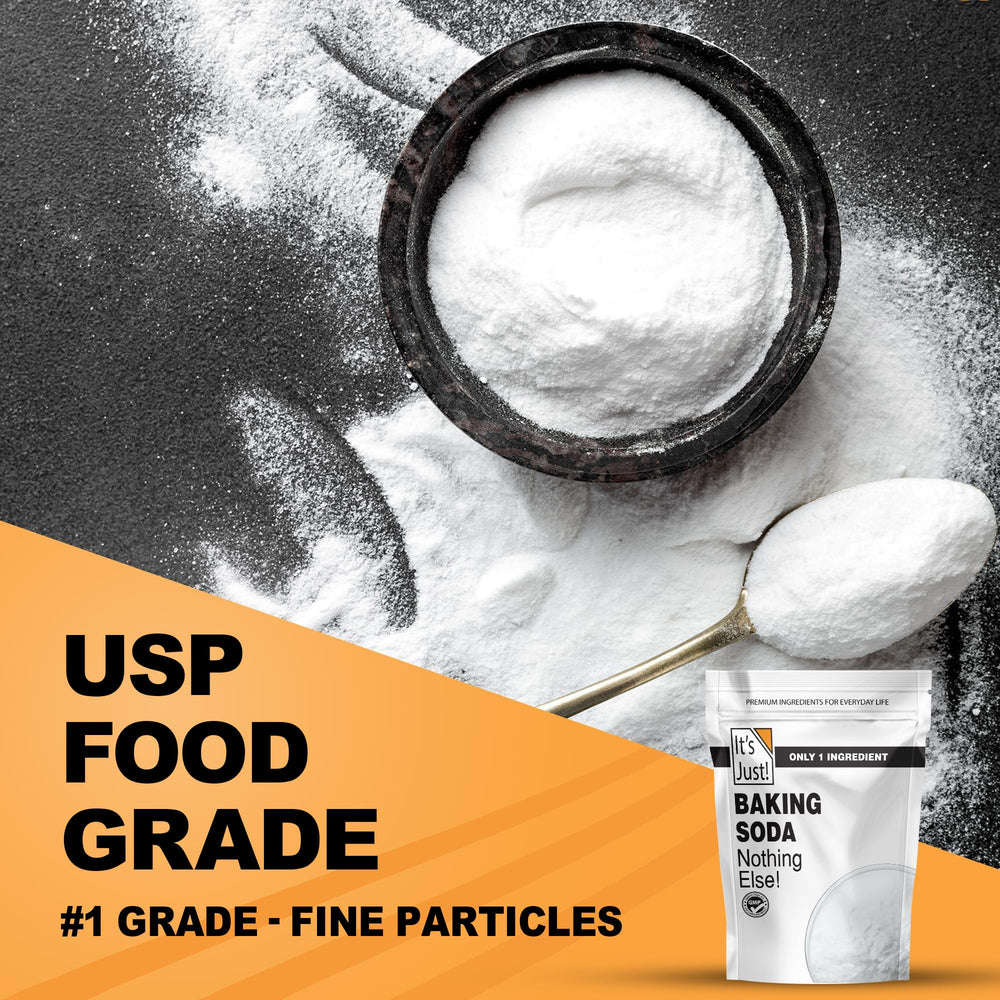 It's Just! baking soda USA-made seal emphasizes clean, local production.