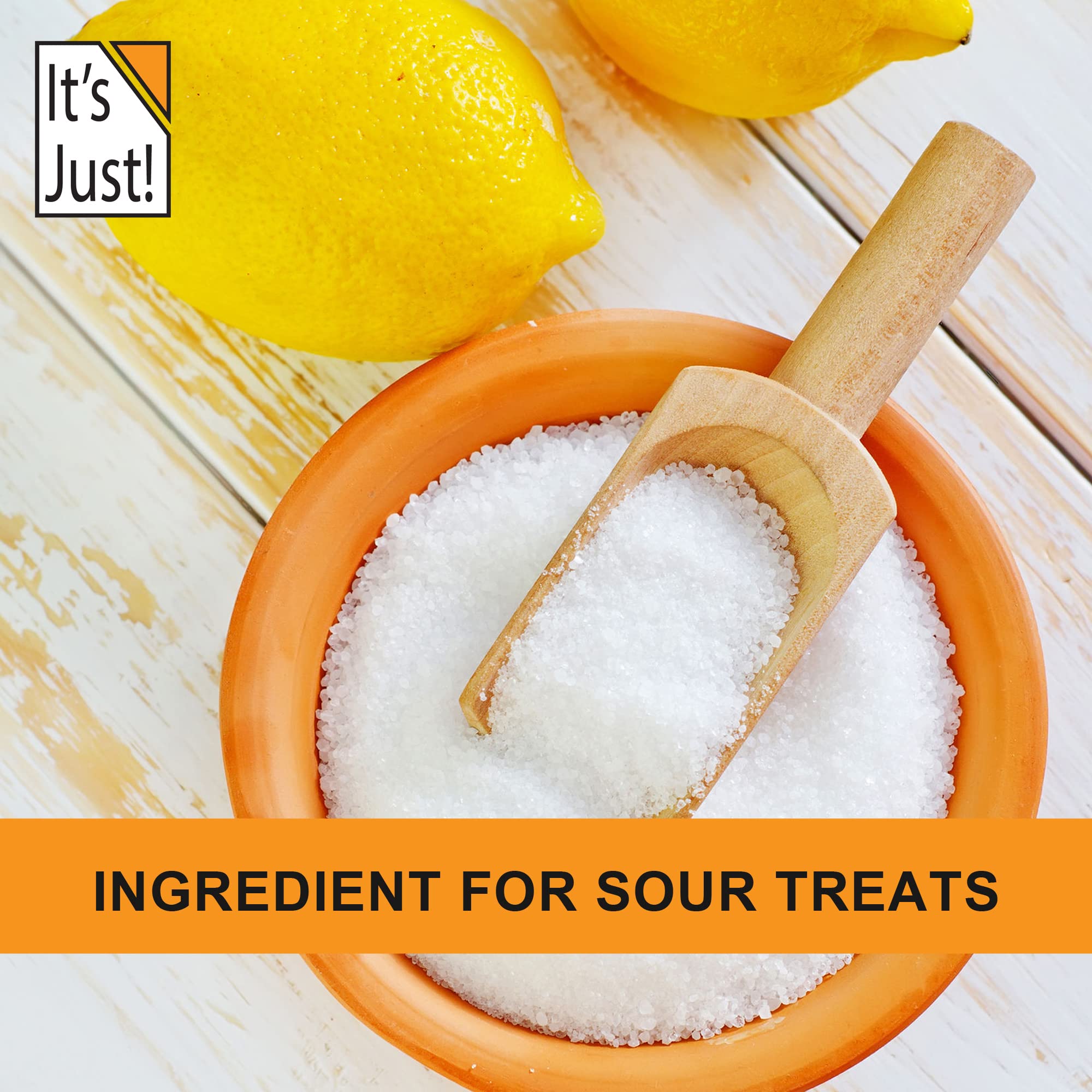 It's Just! citric acid food-grade label shows authenticity and non-GMO status.