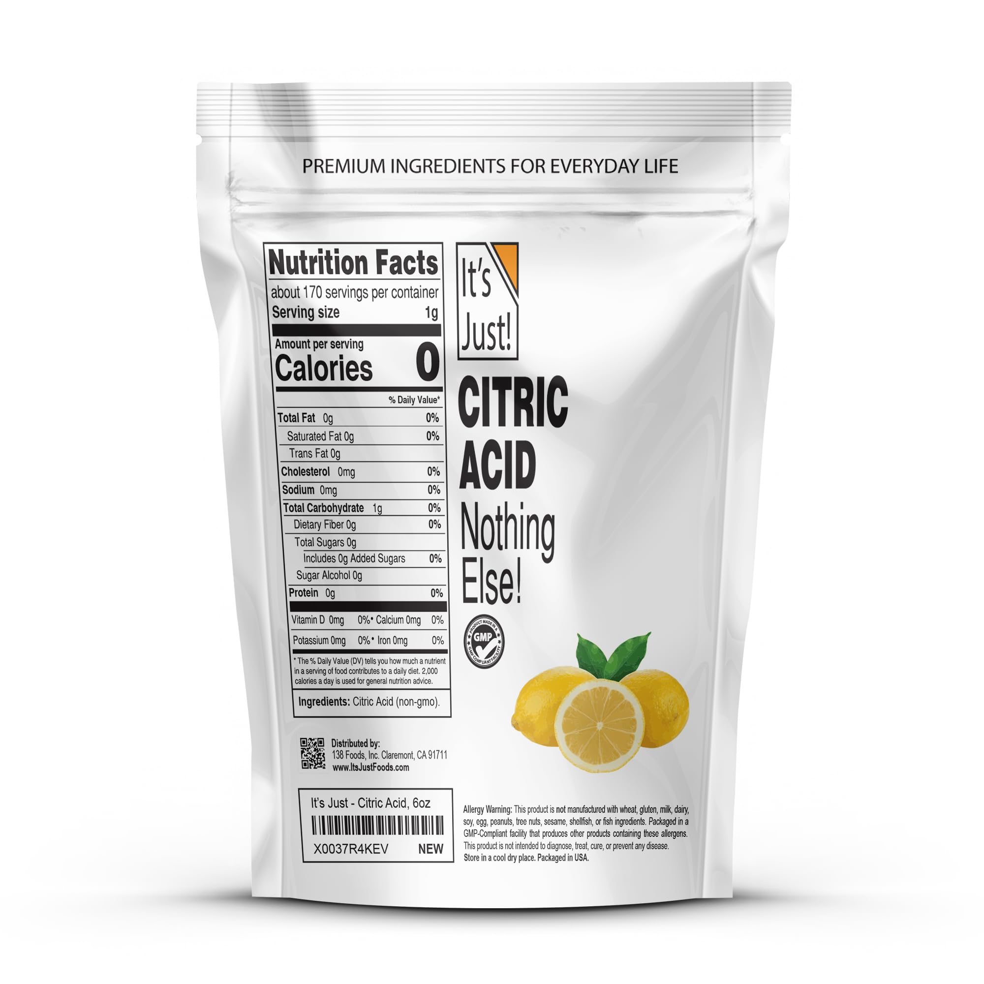 It's Just! citric acid crystals close-up highlighting fine texture for precise measuring.