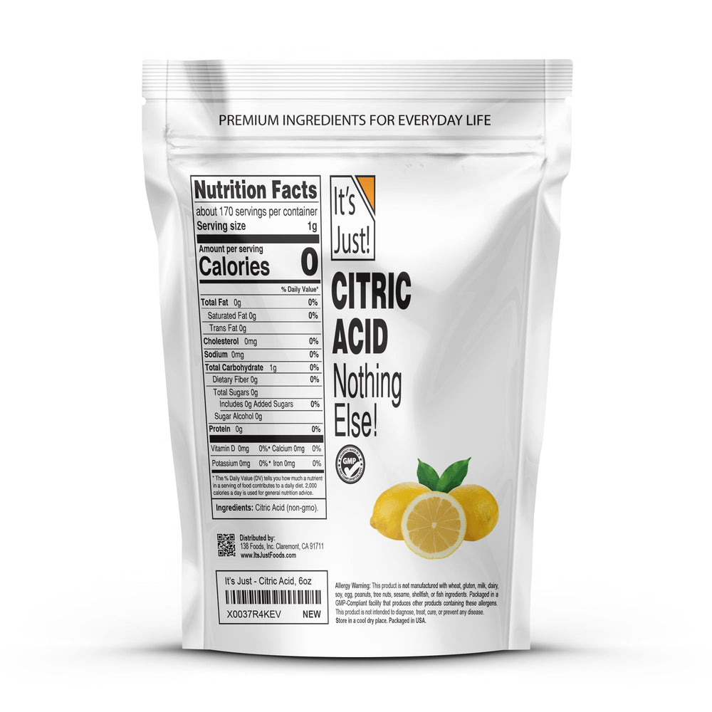 It's Just! citric acid crystals close-up highlighting fine texture for precise measuring.