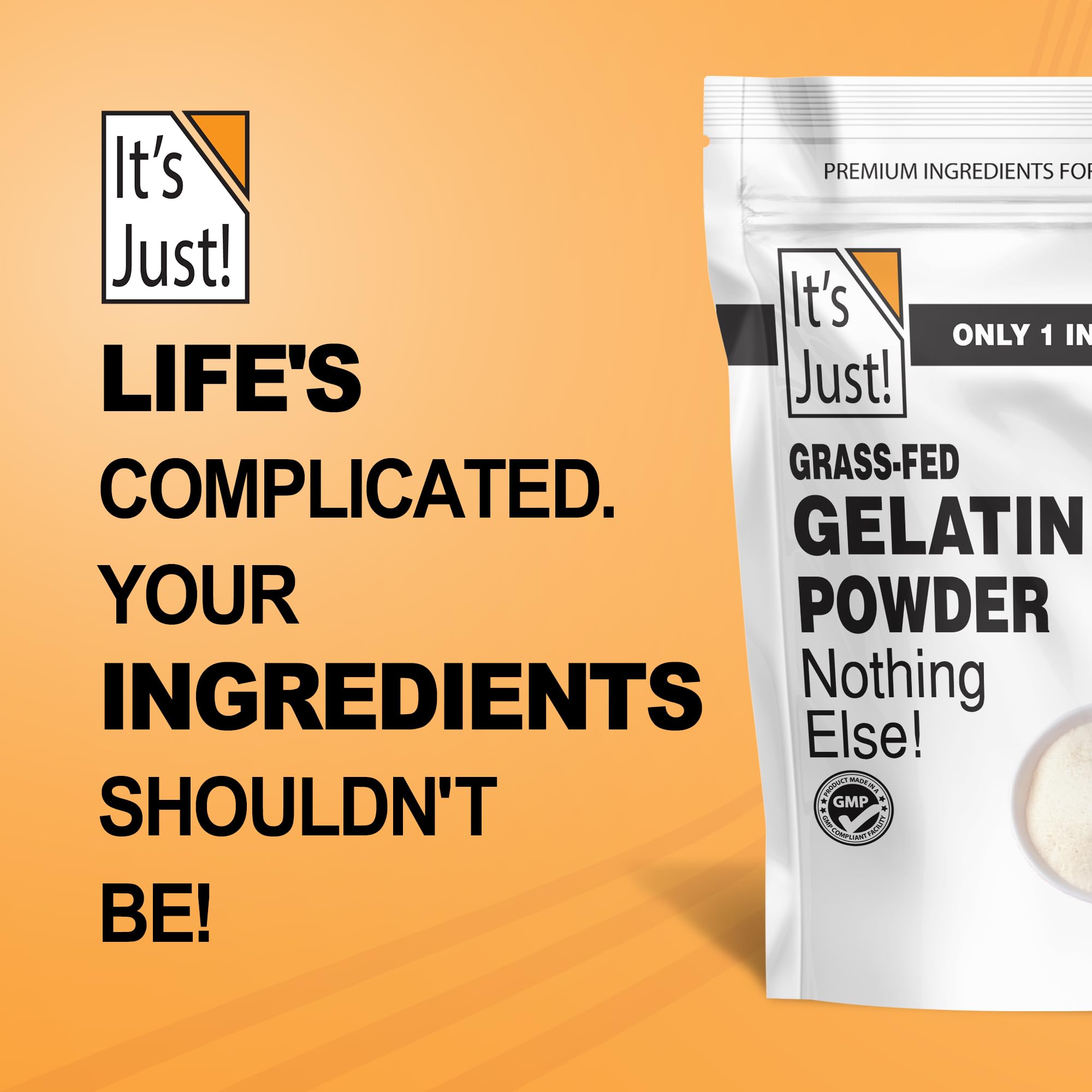 It's Just gelatin powder non-GMO label supports clean eating and everyday cooking.