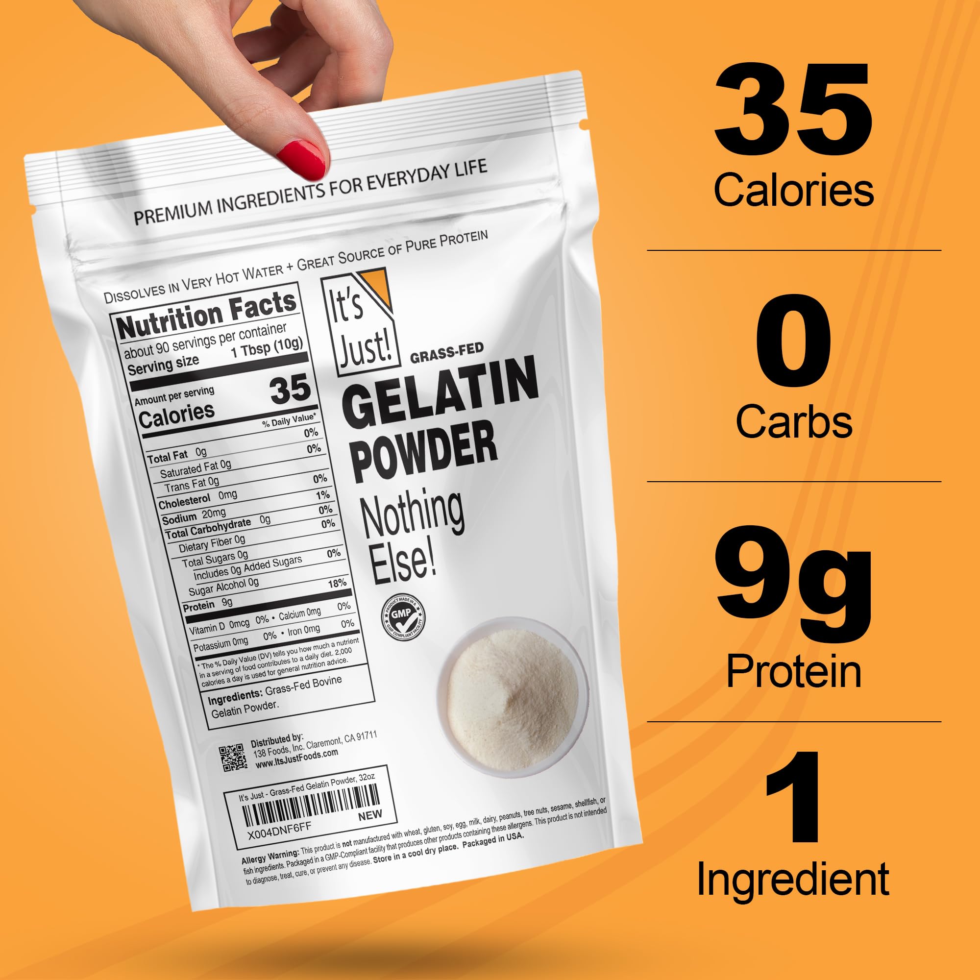 It's Just gelatin powder unflavored ingredient emphasizes clean label for keto recipes.