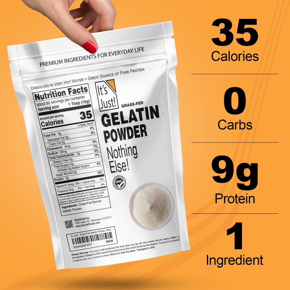 It's Just gelatin powder unflavored ingredient emphasizes clean label for keto recipes.