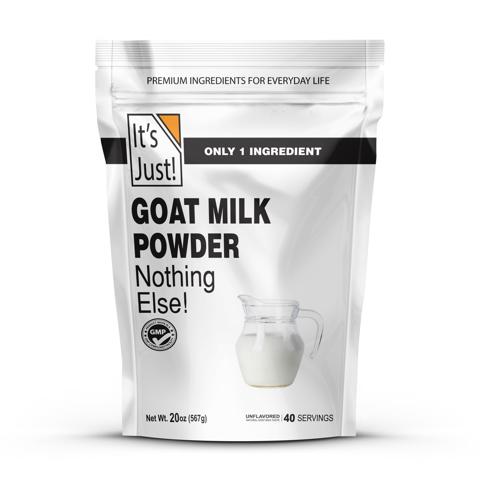It's Just! goat milk powder bag with 1.25 lb pouch for daily use