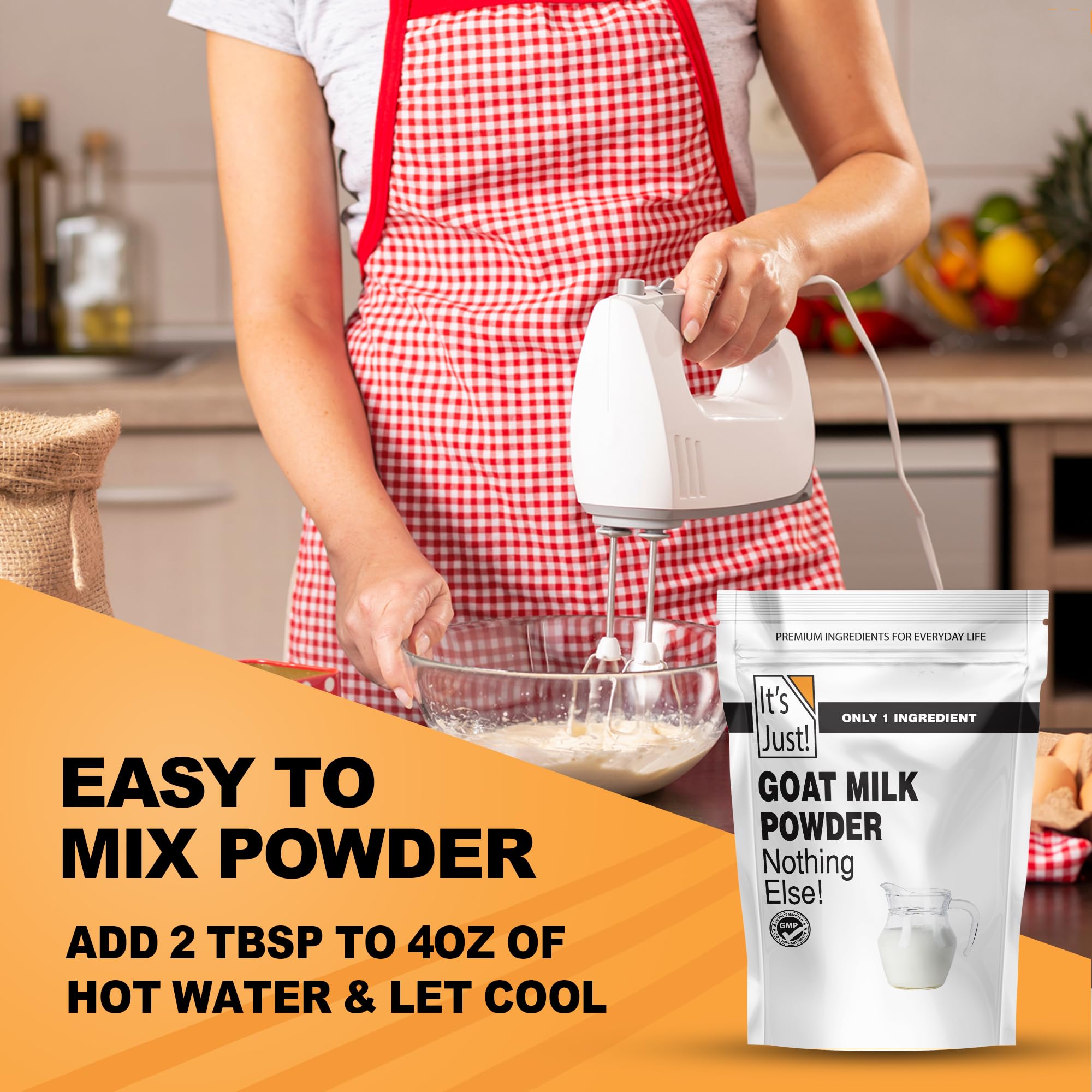It's Just! goat milk powder measuring scoop for quick, accurate portions