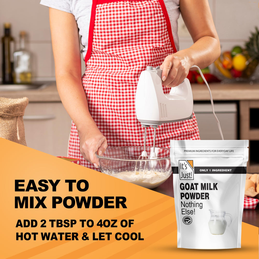 It's Just! goat milk powder measuring scoop for quick, accurate portions