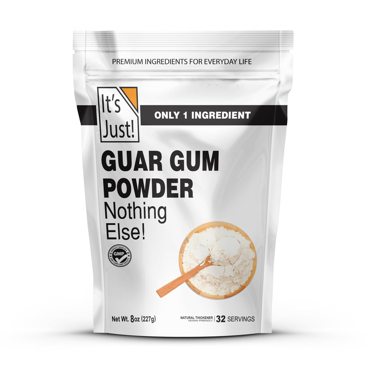 It's Just! Guar Gum bottle ready for thickening cold desserts and dairy-free sauces.
