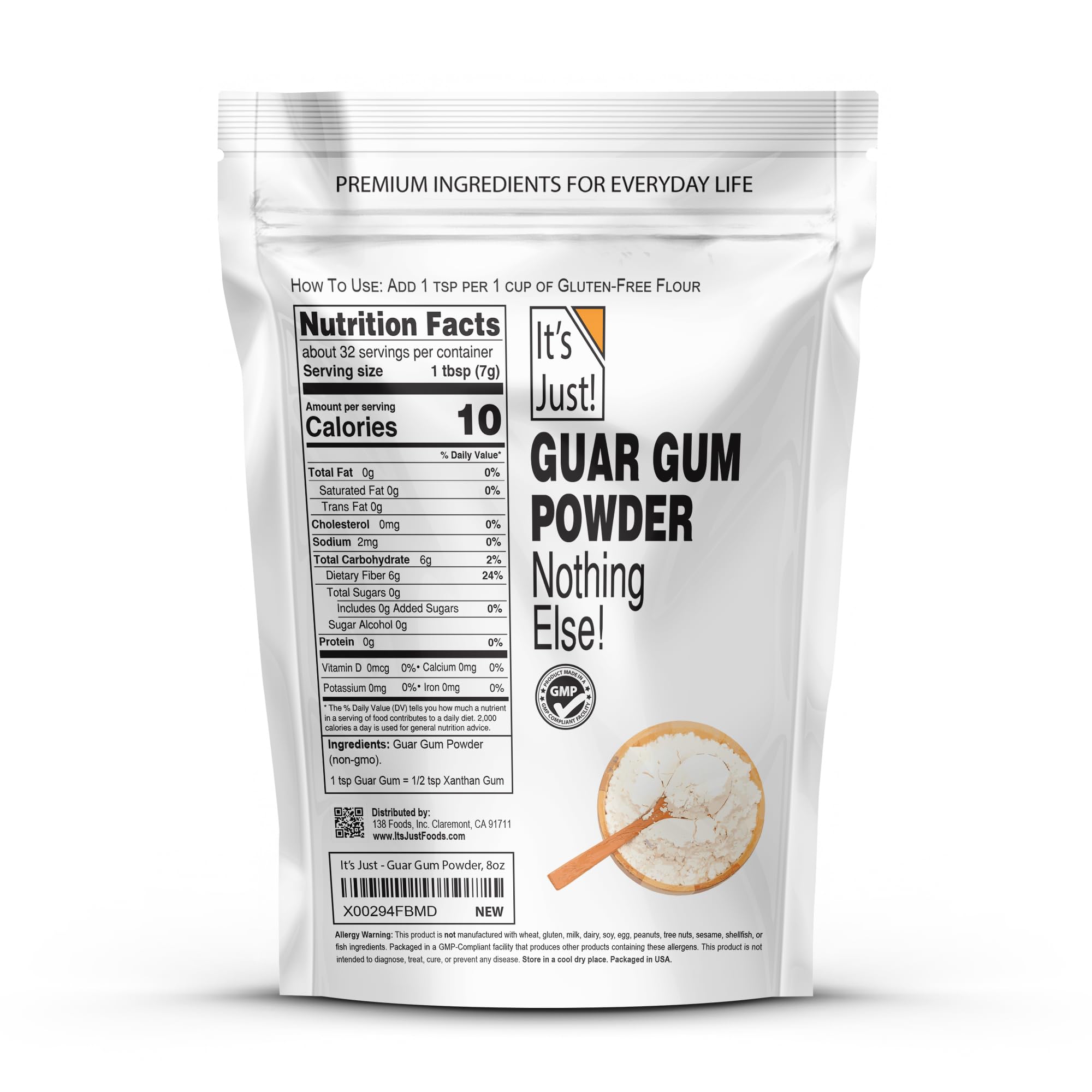 It's Just! Guar Gum pour spout for quick thickening of yogurt and dressings.