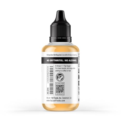 It's Just! monk fruit extract drops being added to coffee for natural sweetness.