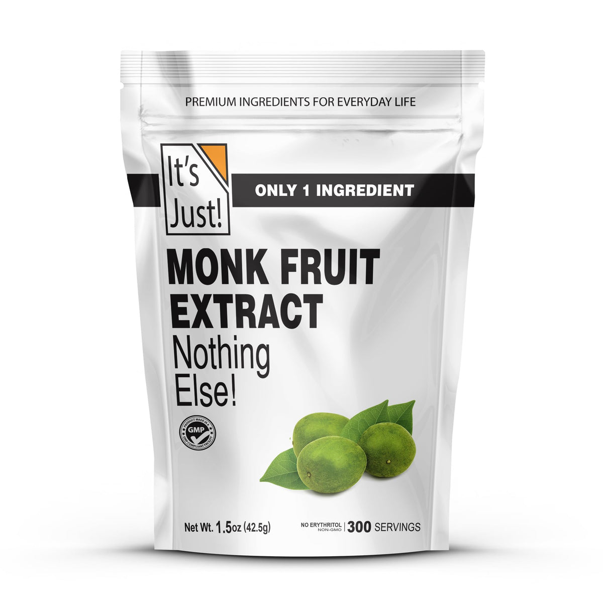 It's Just! monkfruit powder jar shows clean labeling and practical packaging for daily use.