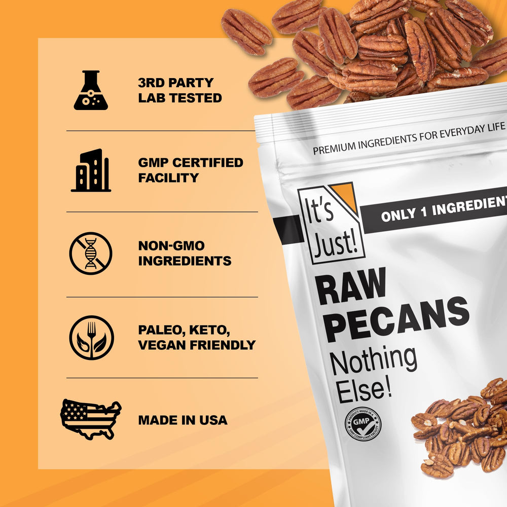It's Just! versatile pecans free from additives for delightful recipes.