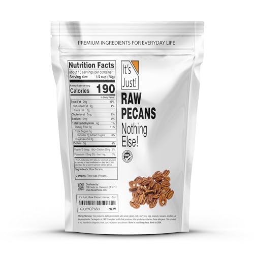It's Just! unsalted pecan halves ideal for baking and salads.