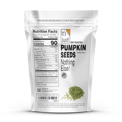 It's Just! pumpkin seeds in a bowl, dry roasted sea salted, ideal for salads.