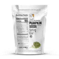 It's Just! pumpkin seeds in a bowl, dry roasted sea salted, ideal for salads.