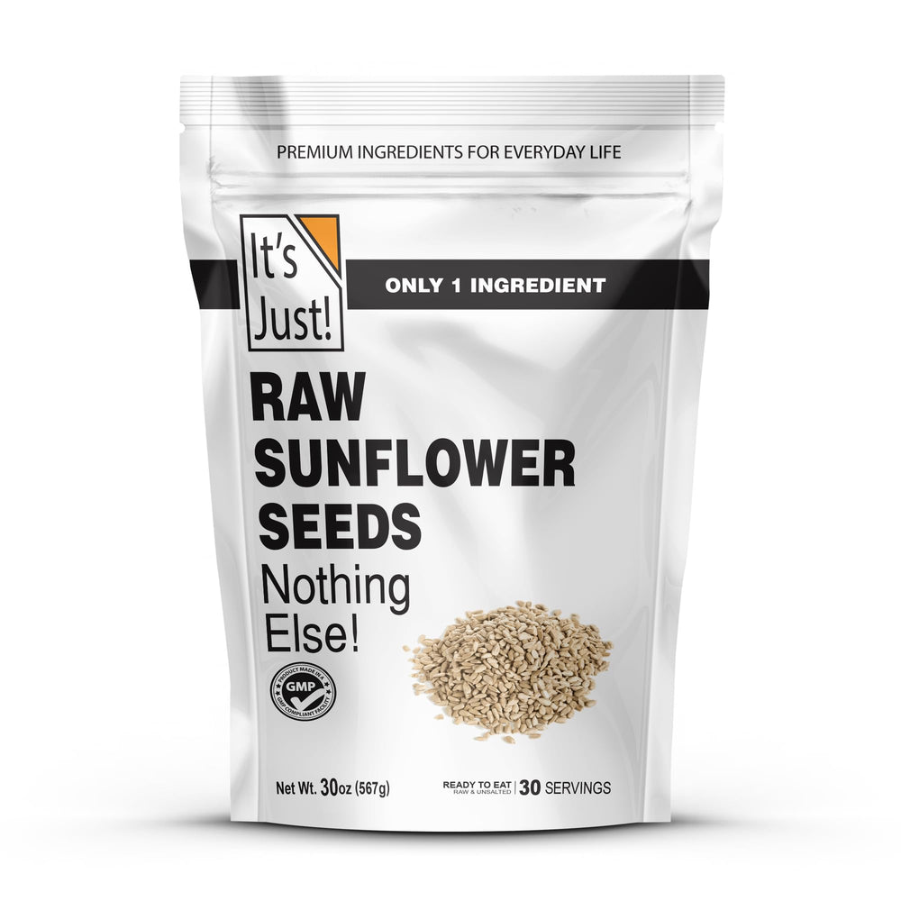 Its Just raw sunflower seeds from Bulgaria in a 30oz bag for convenient snacking.
