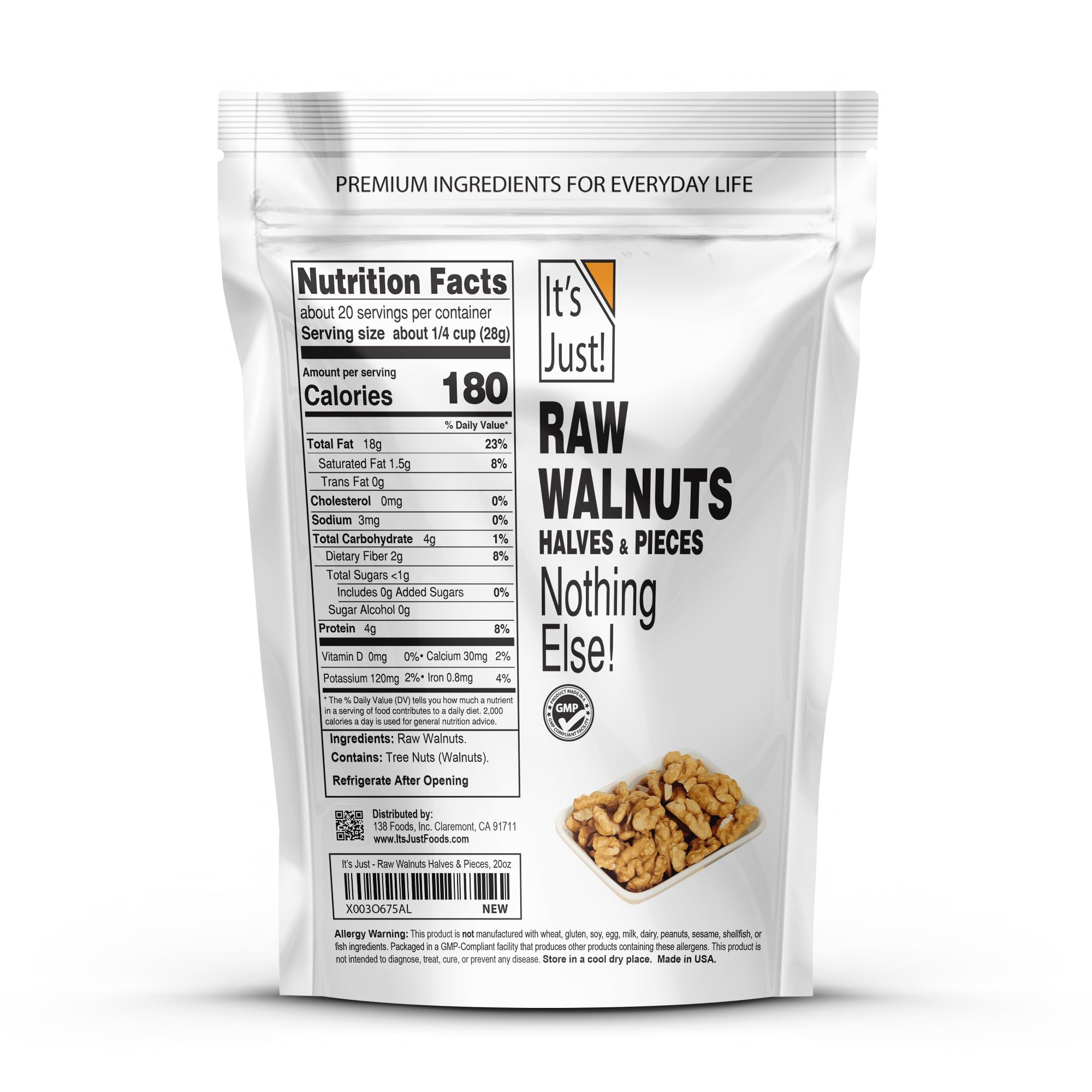 It's Just! raw walnuts halves on scoop — versatile topping for baking.