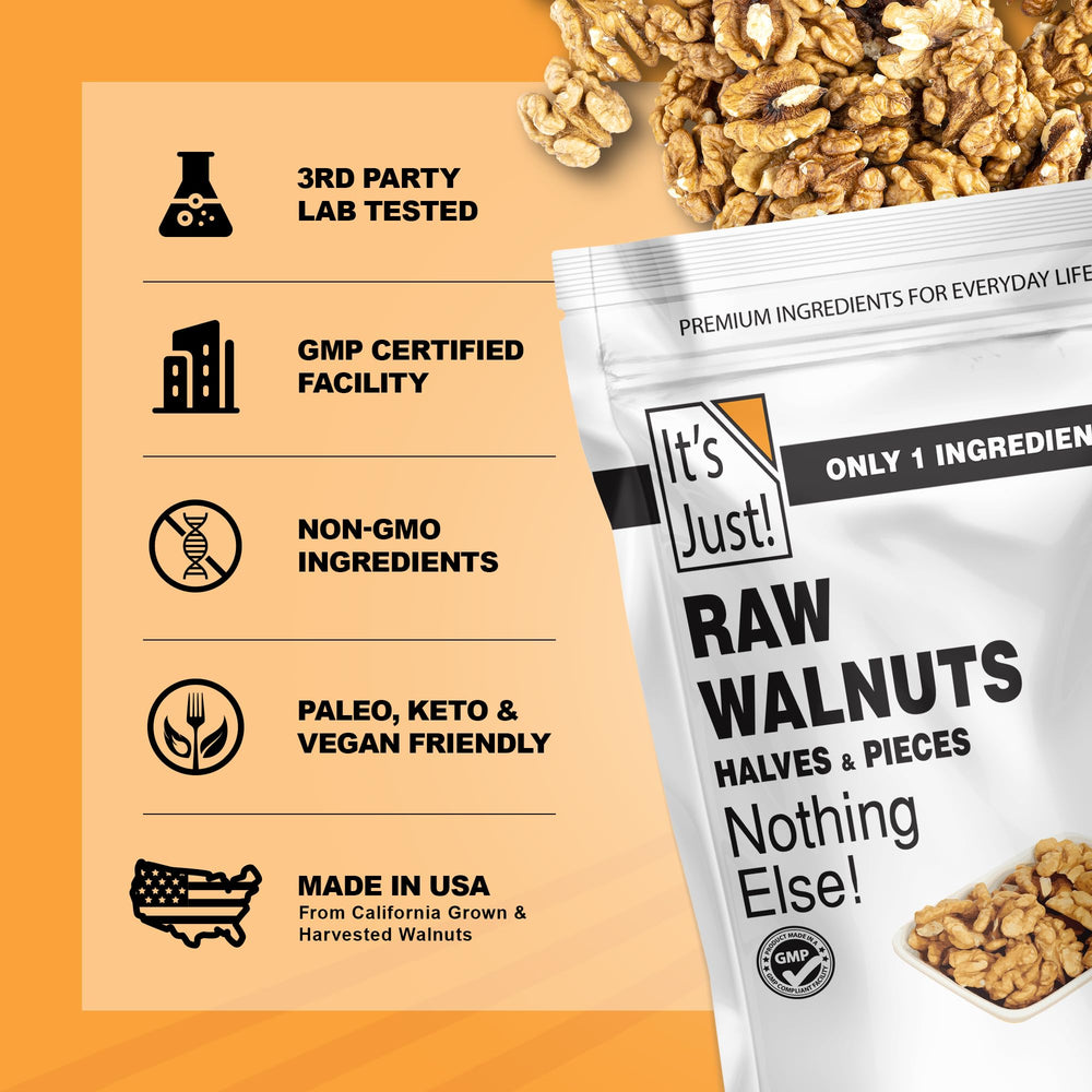 It's Just! raw walnuts as salad topping — enhances texture.
