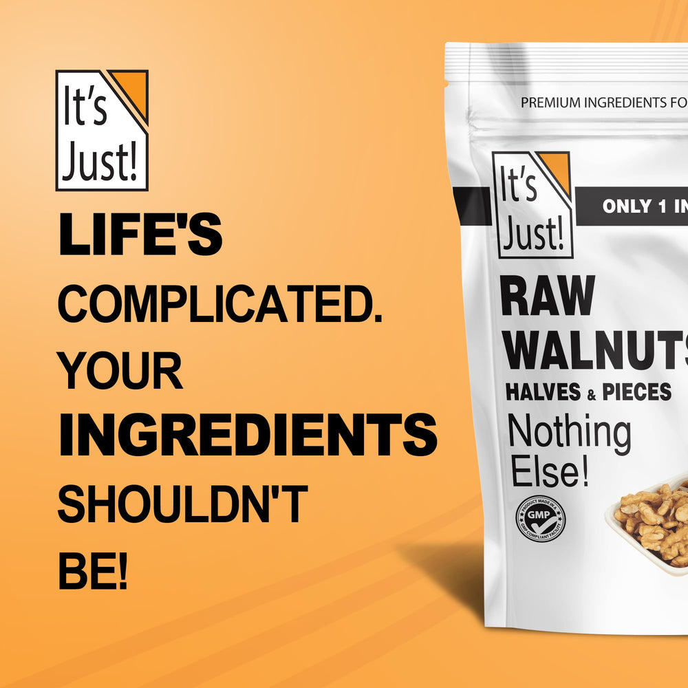 It's Just! raw walnuts made in USA label — quality you can trust.