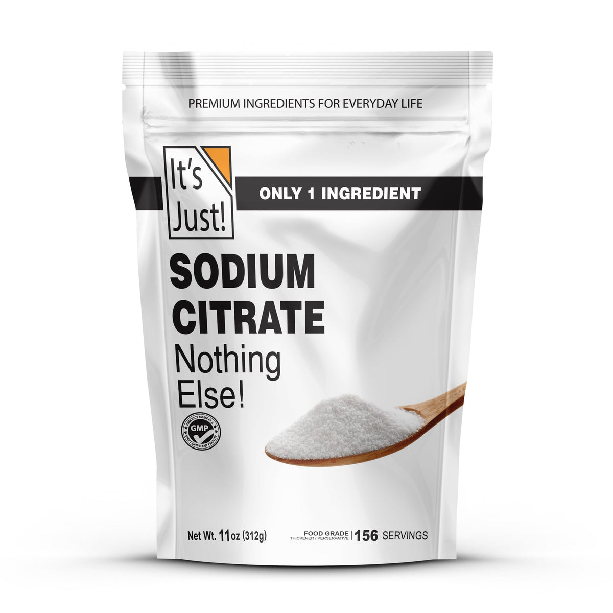 It's Just! Sodium Citrate bottle front view for smooth, creamy cheese sauces.