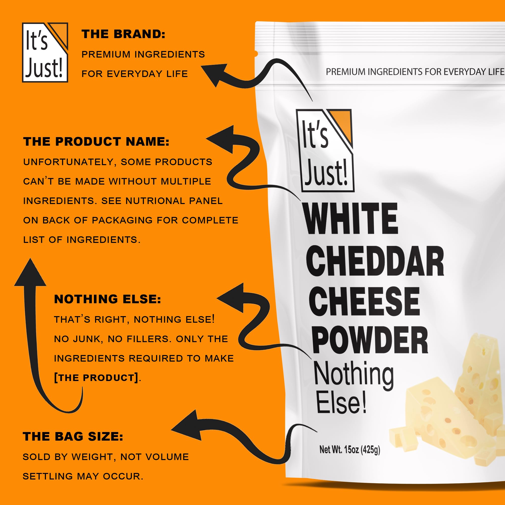 It's Just! white cheddar powder mixed into mac and cheese sauce