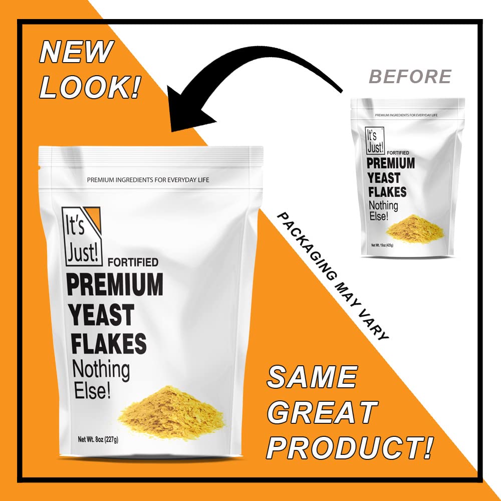 It's Just! Yeast Flakes reseal pouch preserves freshness for daily use.