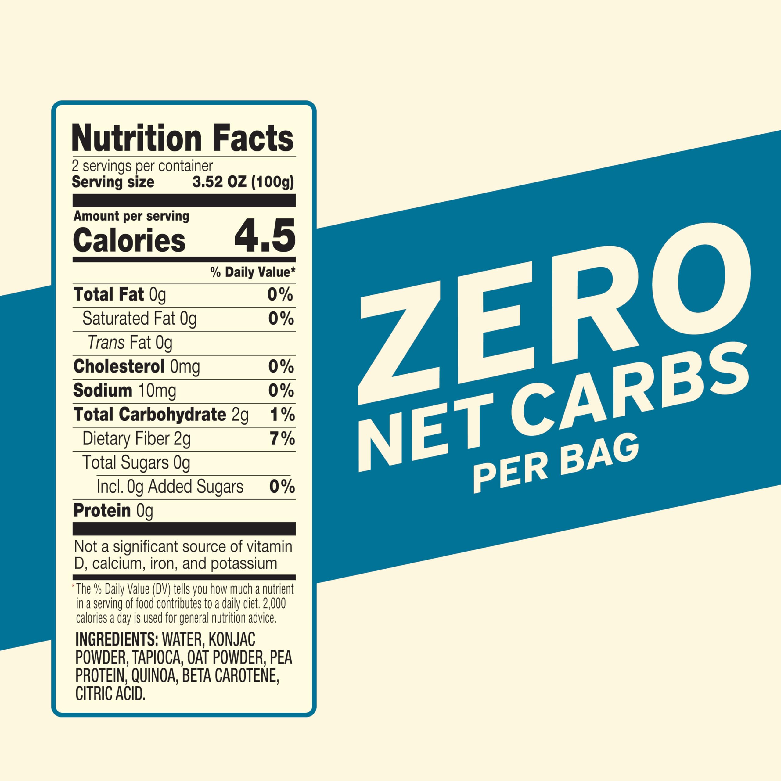 Its Skinny Konjac noodles close-up highlighting high-fiber, low-carb benefits