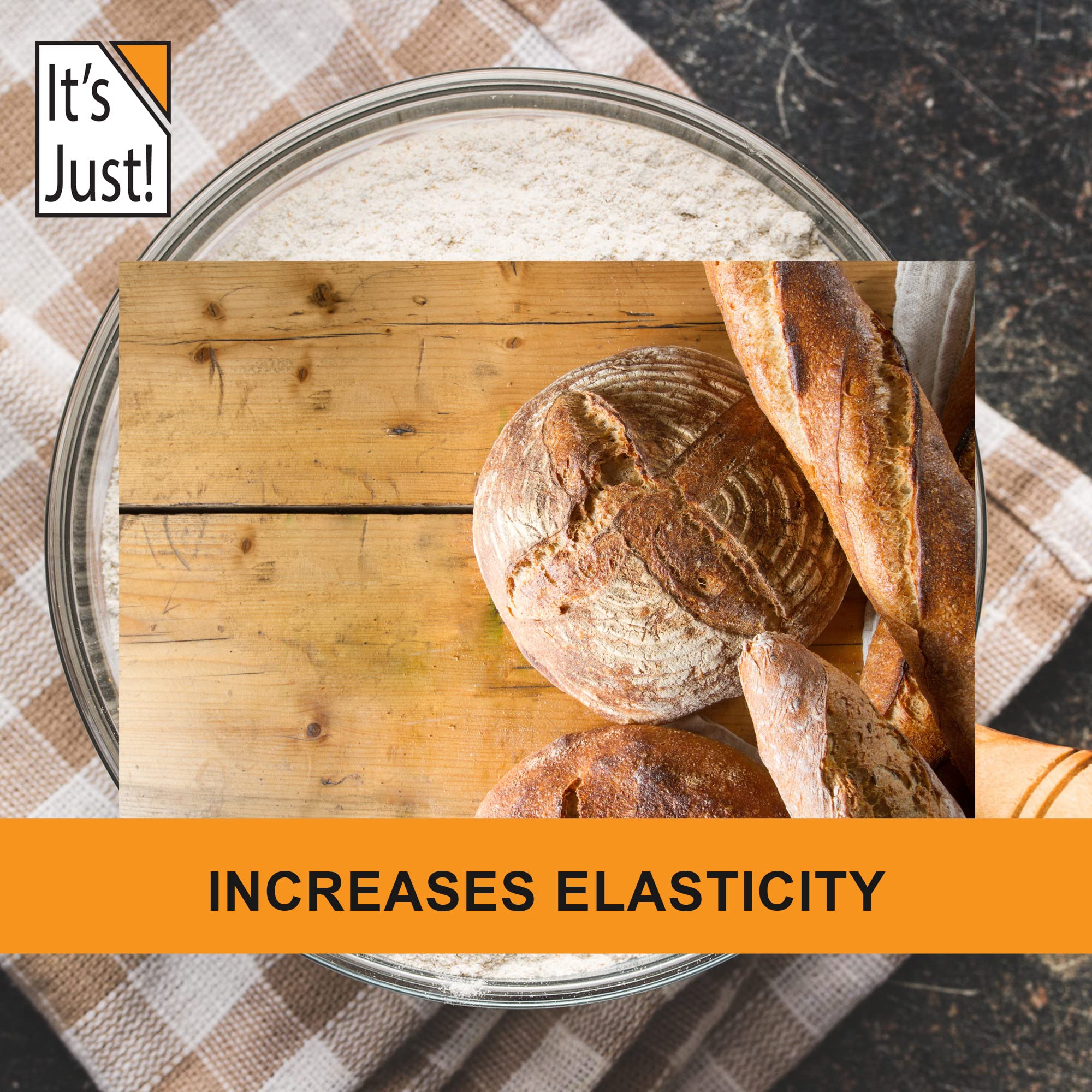 It's Just! Vital Wheat Gluten Flour helps pizza crust rise and stretch.