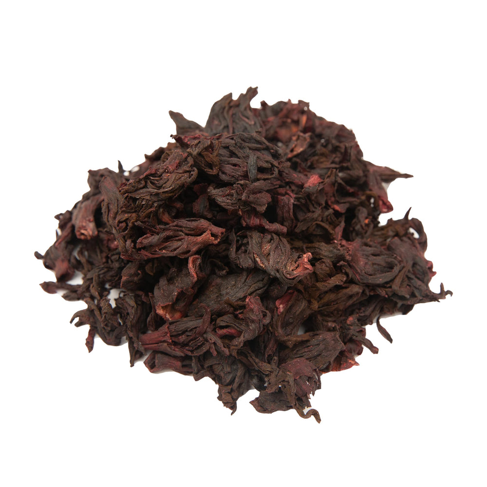 Itzé.Life hibiscus tea brew close-up; rich color and floral aroma