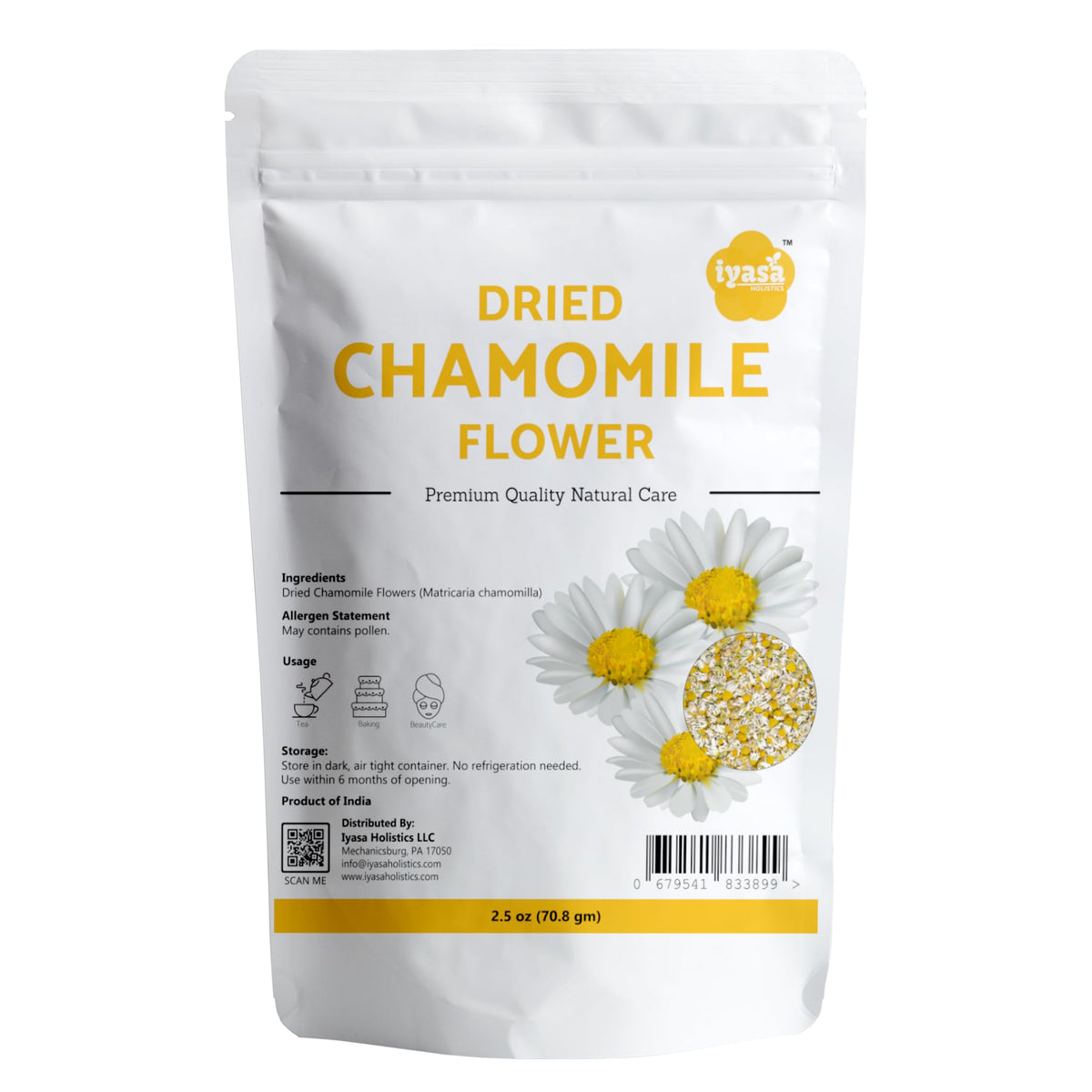 Iyasa Holistics dried chamomile flowers ready for a calming tea ritual.