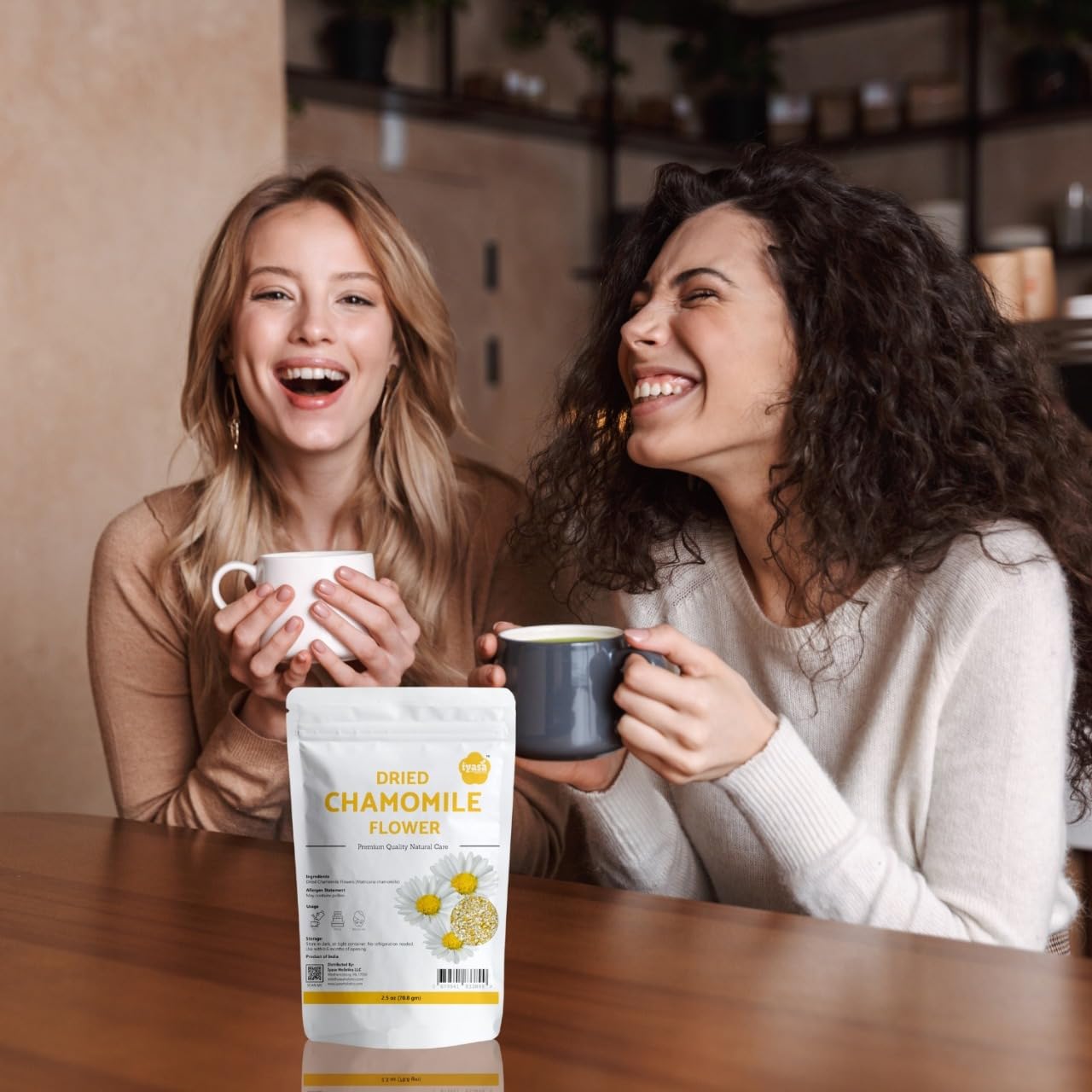 Iyasa Holistics chamomile packaging highlights a premium 2.5 oz jar for storage.