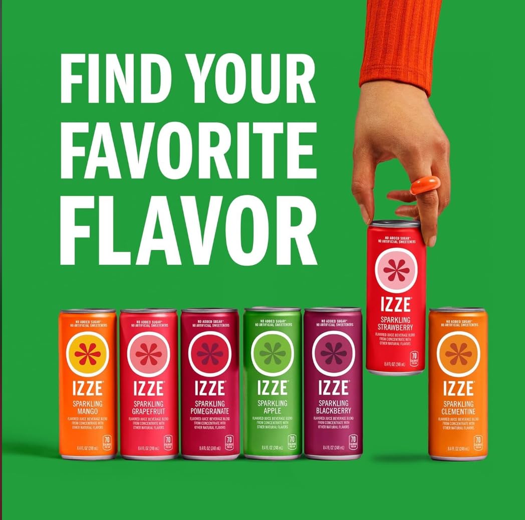 IZZE 24-pack on shelf highlights convenient, shareable refreshment option.