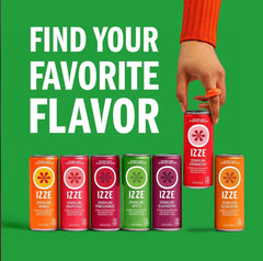 IZZE 24-pack on shelf highlights convenient, shareable refreshment option.