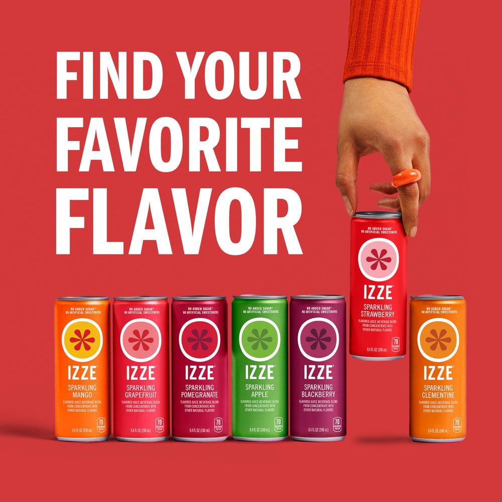 IZZE 60 percent real fruit juice, juice-forward taste with sparkling zing