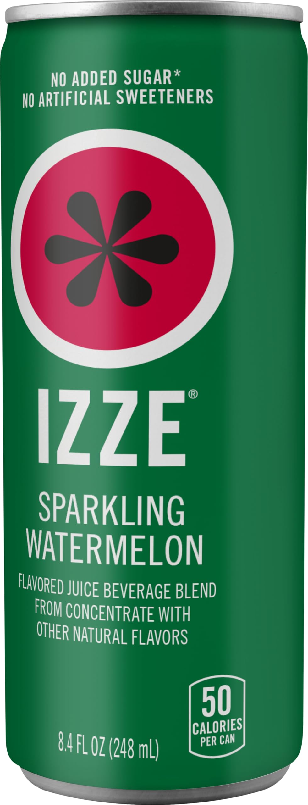 IZZE logo and label detail showcases natural juice blend and no artificial additives.