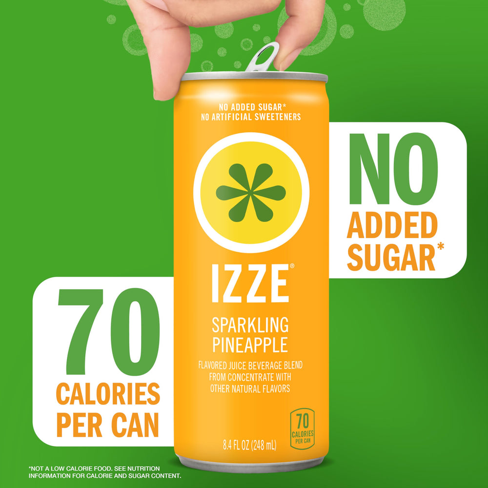 IZZE Pineapple Sparkling Juice multi-pack image emphasizing convenience and party-ready packs