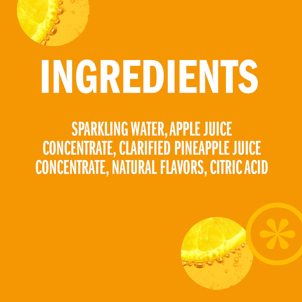 IZZE Pineapple Sparkling Juice pour captured mid-pour for instant charm