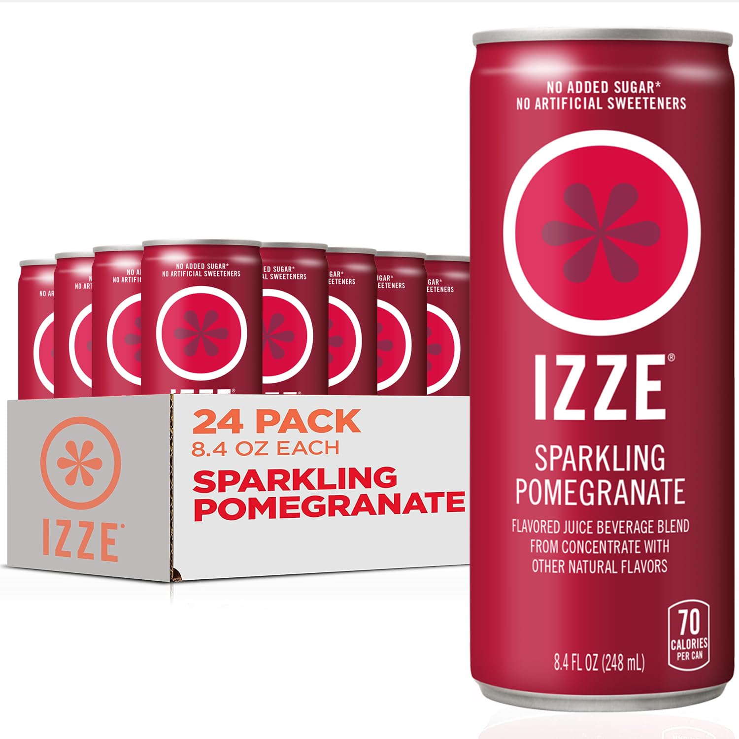 IZZE Pomegranate can front view highlighting bold flavor and fizzy refreshment.