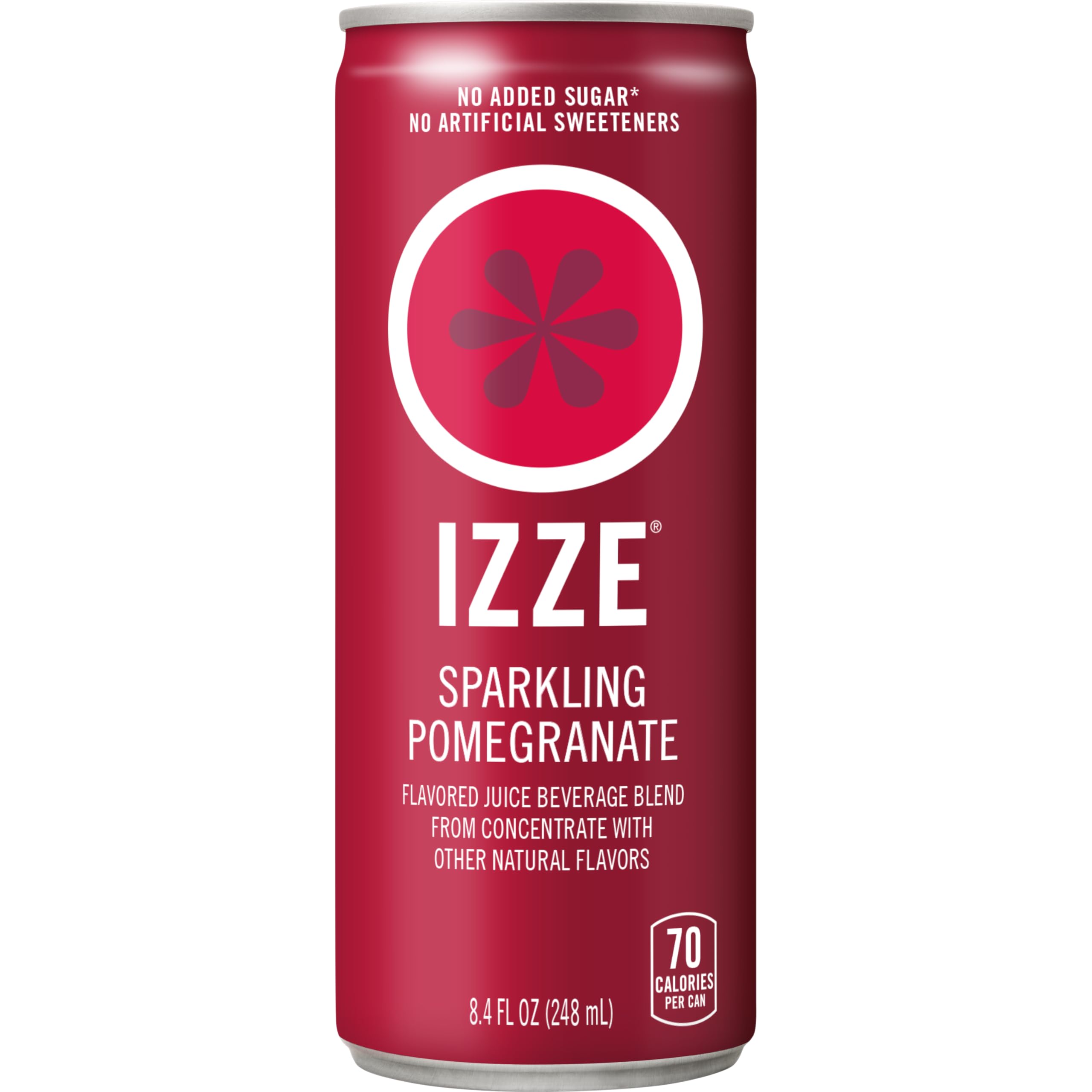 IZZE sparkling Pomegranate 8oz can delivering bold flavor, ideal for celebrations or snacks.