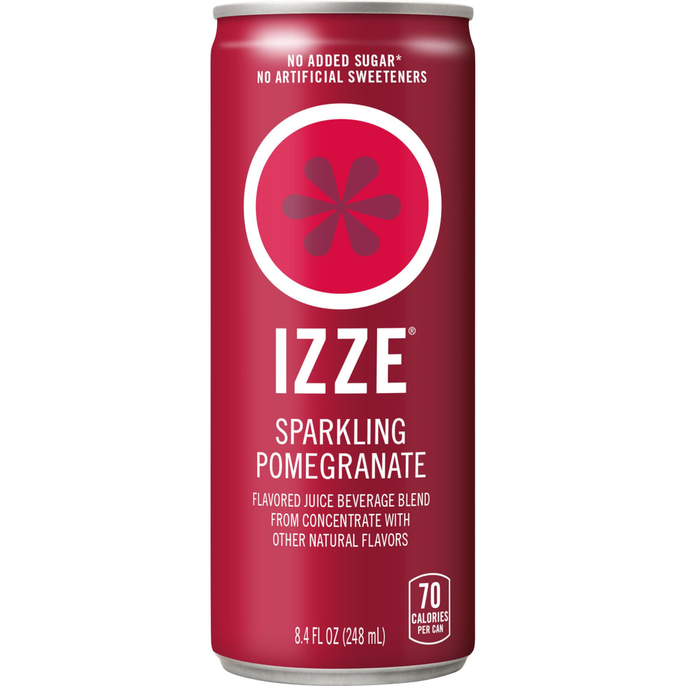 IZZE sparkling Pomegranate 8oz can delivering bold flavor, ideal for celebrations or snacks.