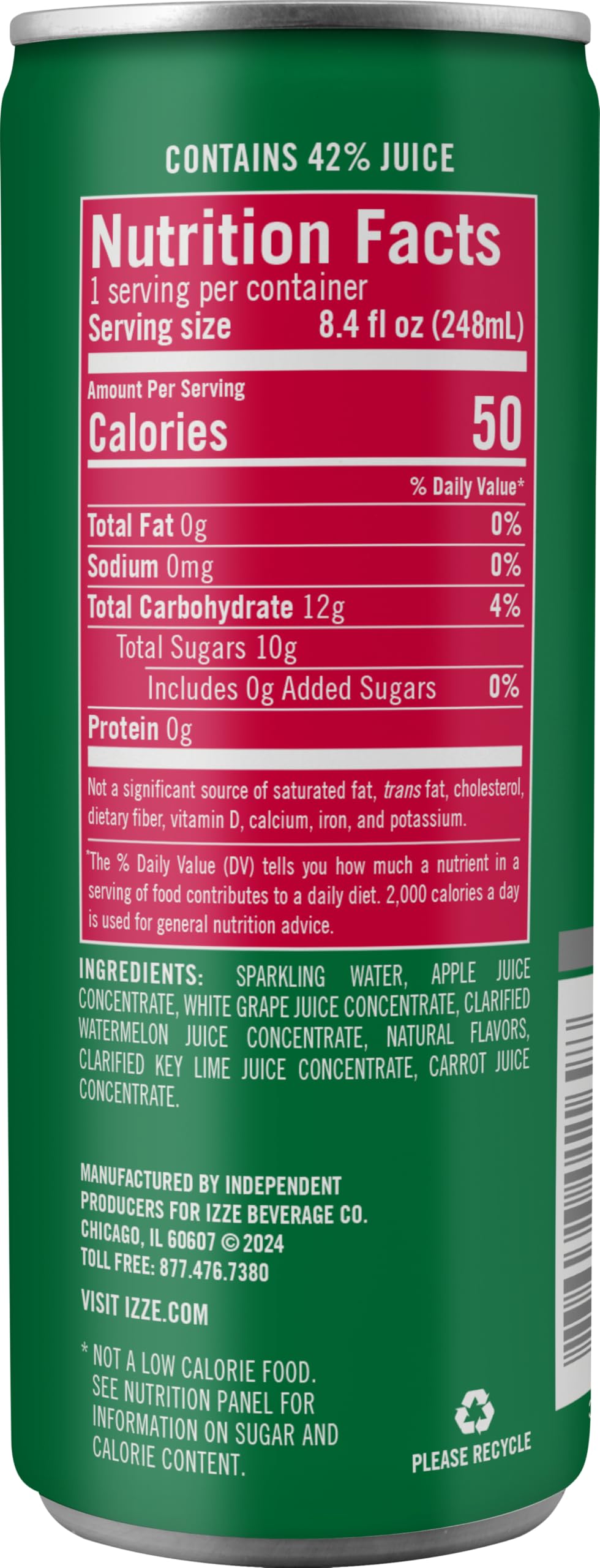 IZZE Sparkling Watermelon can pour capturing lively fizz and juice presence.