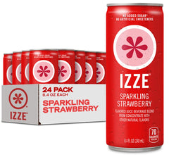 IZZE Strawberry Sparkling Juice can showcasing bold fruit flavor and festive bubbles.