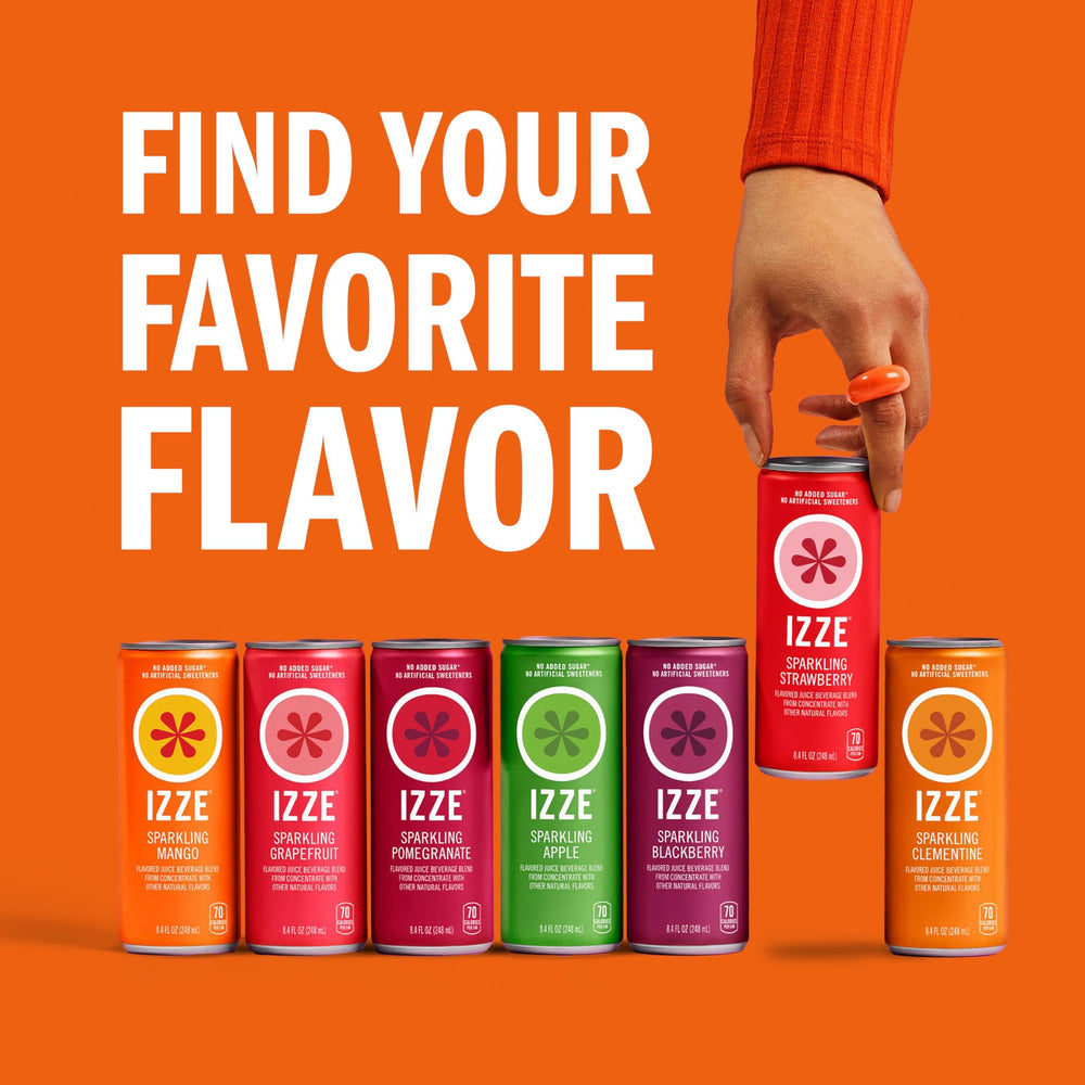 IZZE flavor variety peach and mango alongside Clementine bottles