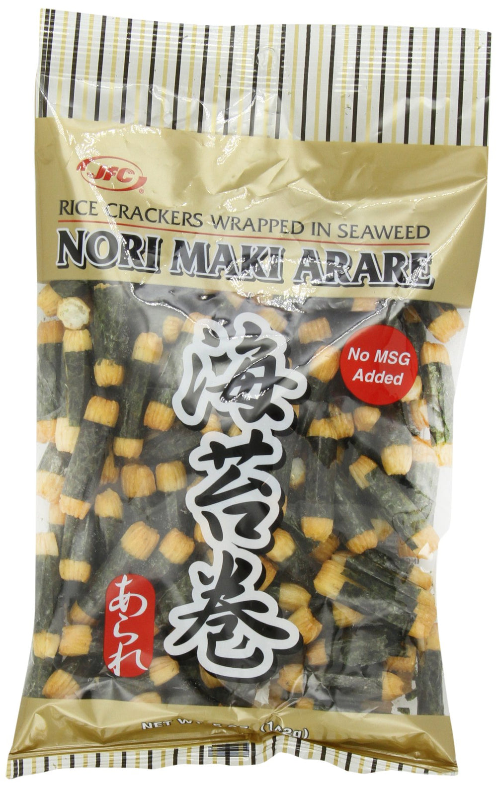J-BASKET Norimaki Arare packaging showing a convenient 5-ounce pouch for snacking